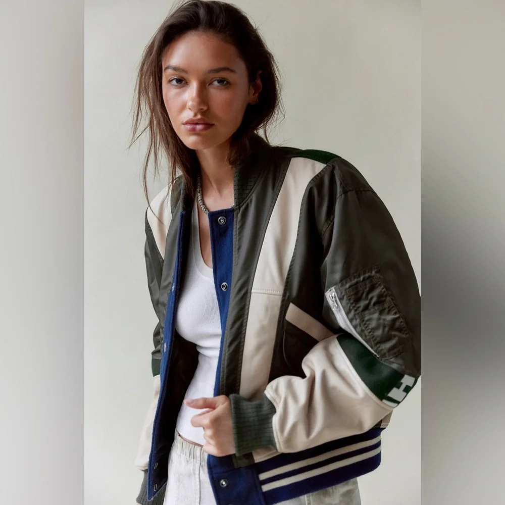 NWT Free People Triple Kick Novelty Bomber Jacket